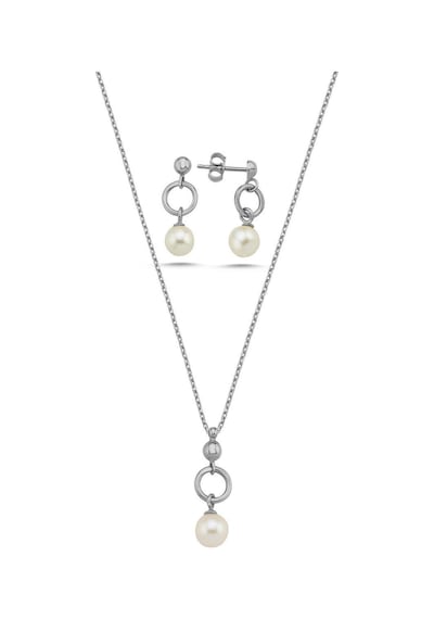 7,5 Mm Halka Doğal İnci Küpe Kolye İkili Set