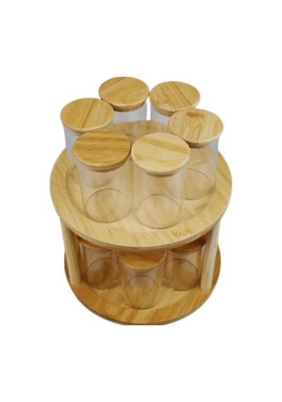 Bybars 12li Standlı Baharatlık Takım Organizer Bambu Kapak Ahşap Stand Çok Renkli
