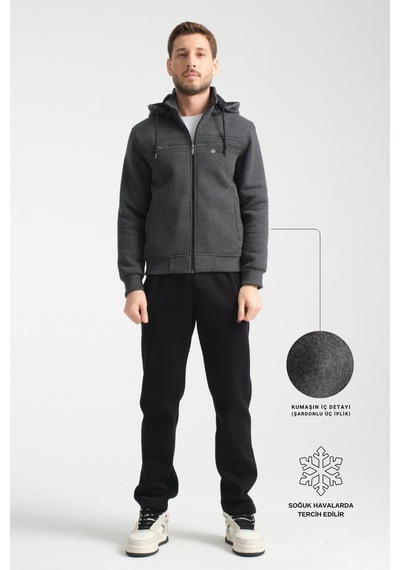 Shooter Sportswear Shooter Kışlık Erkek Eşofman Takımı İçi Şardonlu Kapüşonlu Regular Kalıp Açık Antrasit