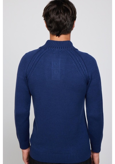 Tudors Erkek Slim Fit Dar Kesim Dik Yaka Düğmeli Lacivert Triko Kazak-29593 Lacivert