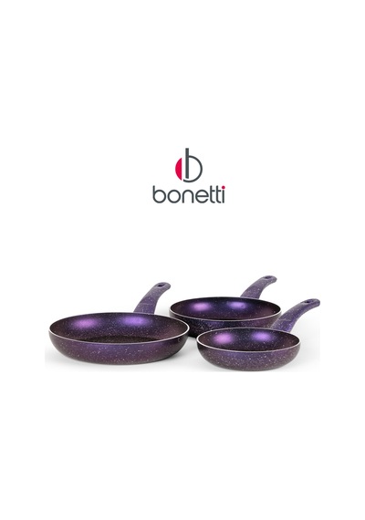 Bonetti Premium 3'lü Granit Tava Seti Yanmaz Yapışmaz Çizilmez Mor 20-24-28 Cm Mor
