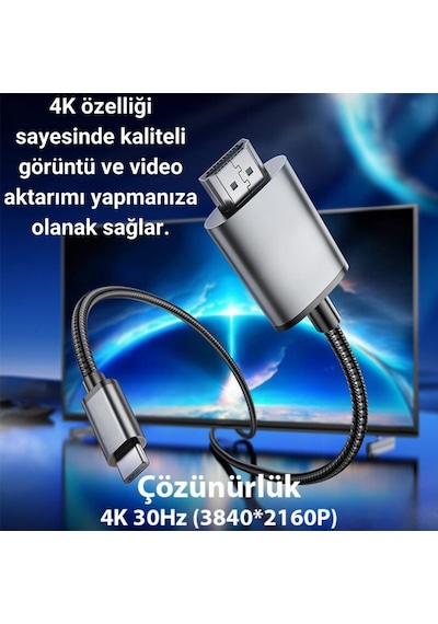 Coofbe 4k 30hz Type-c To Hdmı Dönüştürücü Görüntü Aktarım Kablosu 2metre Type-c To Hdmı Görüntü Kablo
