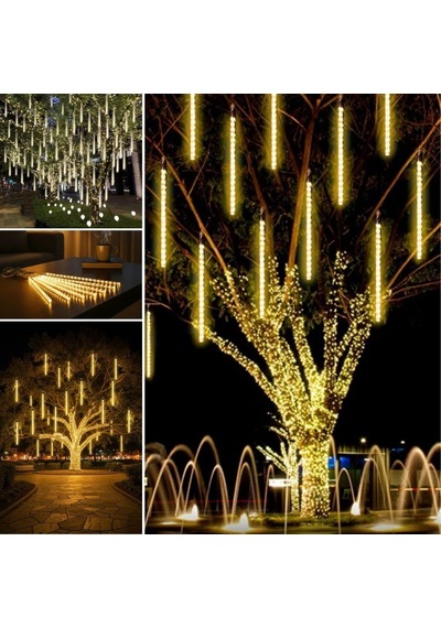 10'lu 45 Cm Plastik Meteor Led Usb 2m Kablo Sarı Renk Ağaç Işığı Renk Değiştiren Asmalı Dekoratif Bahçe Ve Dış Mekan Aydınlatması Sarı
