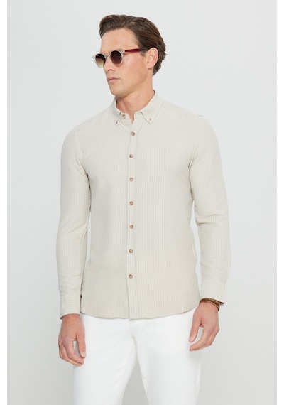 AC&Co / Altınyıldız Classics Erkek Bej Slim Fit Dar Kesim Düğmeli Yaka Armürlü Gofre Desenli Gömlek Bej AC&Co / Altınyıldız Classics Erkek Bej Slim Fit Dar Kesim Düğmeli Yaka Armürlü Gofre Desenli Gömlek Bej