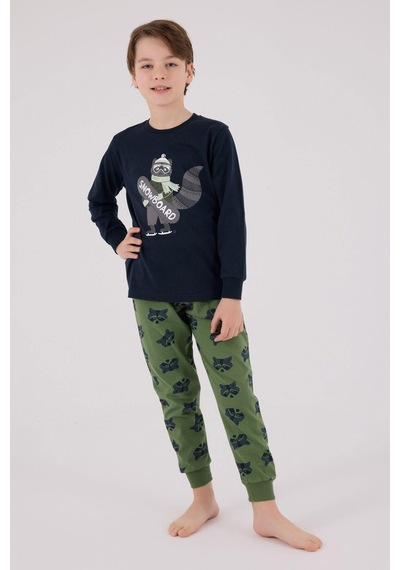 Rolypoly Erkek Çocuk Snowboard Baskılı Uzun Kol Pijama Takım Lacivert