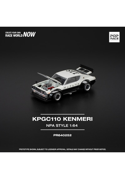 Pop Race 1:64 Nissan Skyline Kpgc110 Kenmeri Npa Style Siyah Beyaz Diecast Model Araba Gri