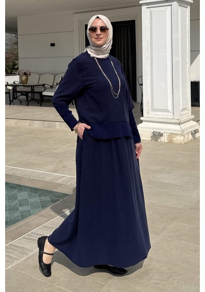 Rabia Şamlı Ela Modal Takım Lacivert Çok Renkli