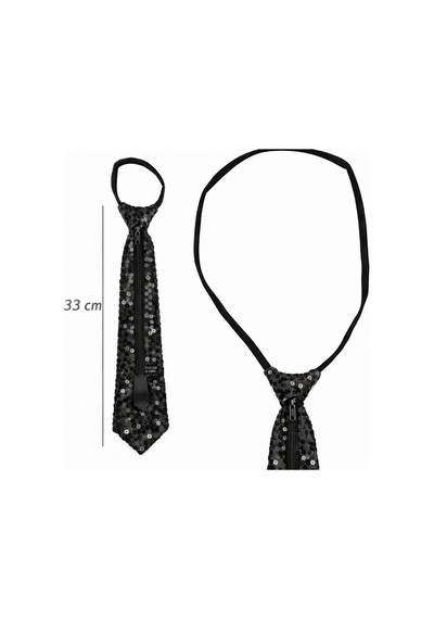 Siyah Renk Pul Payetli Işıltılı Parti Kravatı 33 Cm 13+