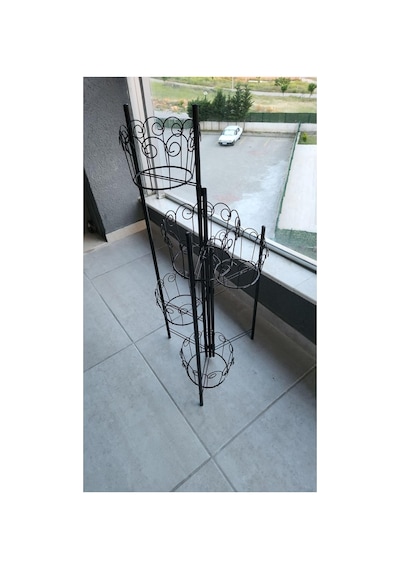 Katlanabilir Metal 5'li Saksılık - Siyah - 100 Cm Yükseklik - Kurulumsuz Boyalı Dekoratif Bitki Standı Diğer