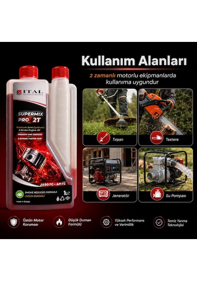 Ital Supermix Pro 2t 1 Litre Ölçekli Yarı Sentetik 2 Zamanlı Motor Yağı Kırmızı