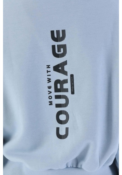 Maraton Sportswear Oversize Kadın Kapşonlu Uzun Kol Basic Sisli Mavi Sweatshirt 20335-sisli Mavi