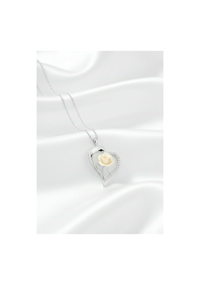 Çekirdekjewelry 925 Ayar Gümüş Kalbimin Beyaz Gülü Kolye Gri