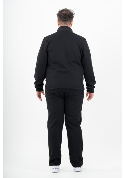 Maraton Sportswear Büyük Beden Erkek Dik Yaka Düz Paça Uzun Kol Basic Siyah-Siyah Eşofman Takımı 22436-Siyah-Siyah
