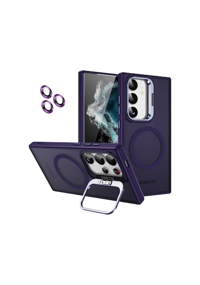 Samsung Galaxy Uyumlu S24 Kılıf Magsafe Standlı + Klon Kamera Lensli Kapak