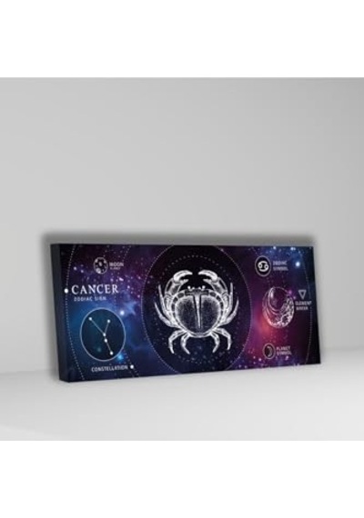 Panoramik Kanvas Astroloji Zodiac Yengeç Burç Özellikleri Tablo, 120 X 60 -