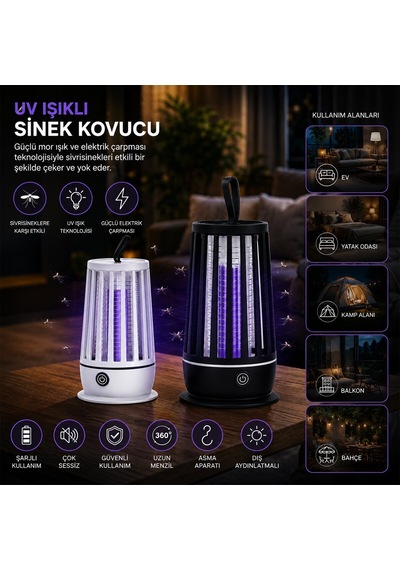 Hasuba Hs-374 Uv Işıklı Sinek Kovucu 2 Renk Işık Usb Şarjlı Asma Aparat Sessiz Çalışma