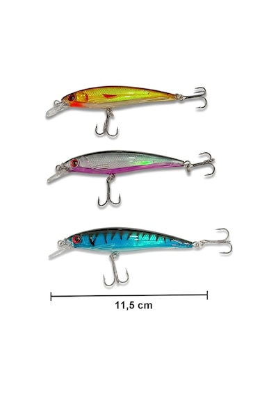 Exent, 3 Adet 13 Gr. 11,5 Cm 6 Kancalı Suni Balık Yemi, Rapala-gerçek Görünümlü Suni Yem