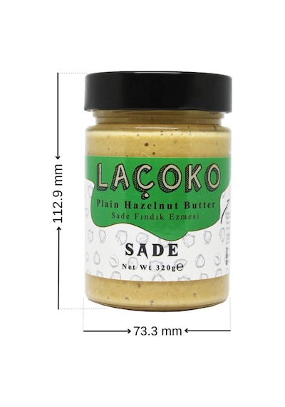 Laçoko Şekersiz Katkısız Glutensiz Vegan Doğal Sade Fındık Ezmesi 2 x 320 G