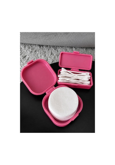 Kulak Çubuğu Ve Pamuk Seyahat Kabı 3d Baskı Taşınabilir Hijyenik Organizer Koyu Pembe