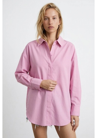 Quzu Oversize Pembe Kadın Gömlek 11478