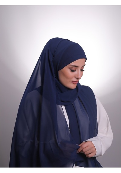 Hürrem Bone Lacivert Pratik Hazır Geçmeli Bone Şal Şifon Çapraz 2001_02