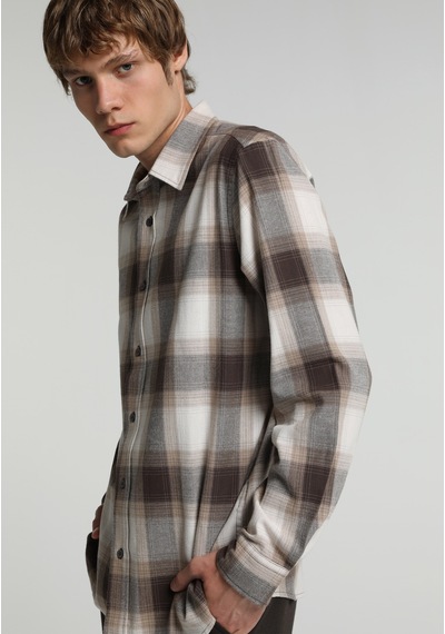 Colin's Colins Regular Fit Shirt Neck Ekoseli Erkek Kahverengi Uzun Kol Gömlek Cl1082338 Q1.v1 Brw