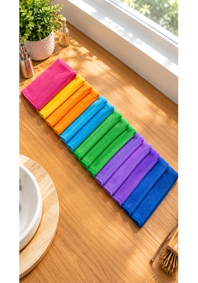 14'lü Mikrofiber Bez Seti - Su Emici İz Bırakmaz Bez Seti - Tezgah, Araba, Toz Çok Amaçlı Temizlik Bezi Çok Renkli