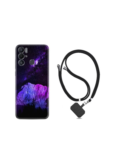 Tecno Pova Neo Kılıf İpli Boyun Askılı Desenli Silikon Purple Mountain 1640