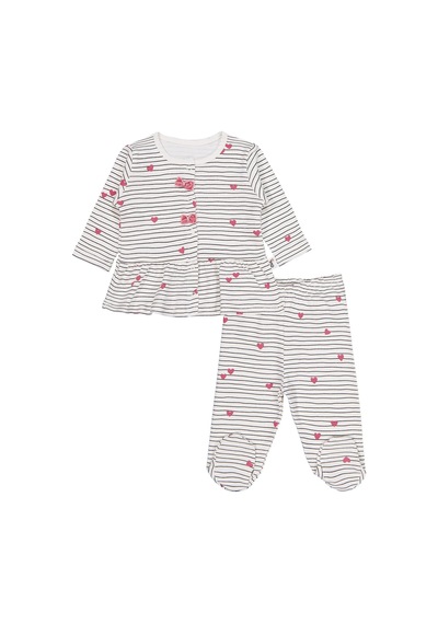 Civil Baby Çizgi Kalp Empirme 1-9 Ay Pijama Takımı - Ekru