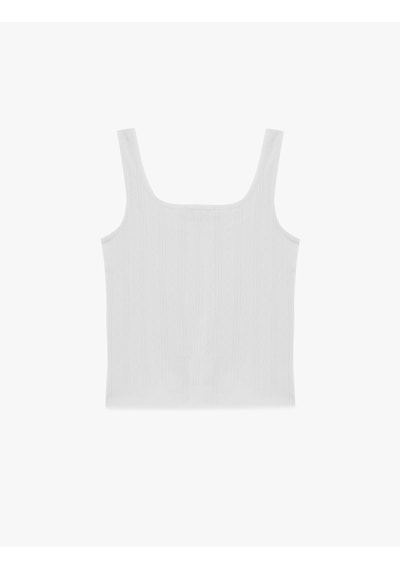 Koton Pamuklu U Yaka Düğmeli Askılı Pijama Üstü Beyaz 6slk90042mk