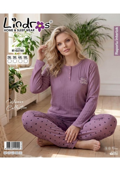 Boyraz Lindros Kadın Düğme Yaka Raporlu İnterlok Kışlık Battal Pijama Takımı 02788 - 1 Adet Mor Boyraz Lindros Kadın Düğme Yaka Raporlu İnterlok Kışlık Battal Pijama Takımı 02788 - 1 Adet Mor