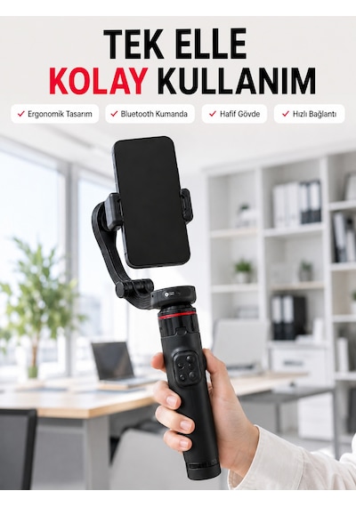 Profesyonel Aı Gimbal Selfie Stick Yüz Takipli Telefon Sabitleyici Bluetooth Kumandalı Katlanabilir Tripod - Lisinya Standart