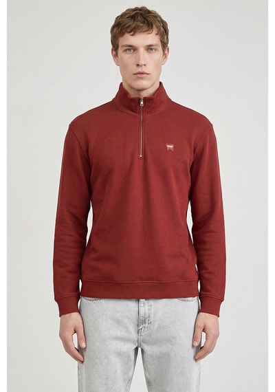Wrangler Pamuklu Regular Fit Dik Yaka Fermuarlı Selanik Örgü Sweatshirt Bordo