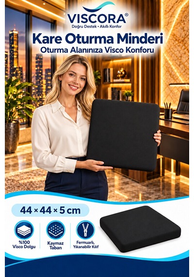 Visco Kare Oturma Minderi Ofis Koltuğu, Sandalye Ve Ev İçin Kaymaz Minder 44 44 5 Cm