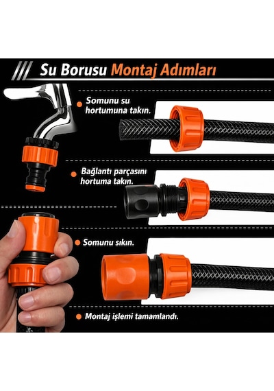 1/2" Hortum Musluk Bağlantı Adaptörü 2 Adet + 1/2-3/4" Musluk Adaptörü Bahçe Sulama Aparatı 1