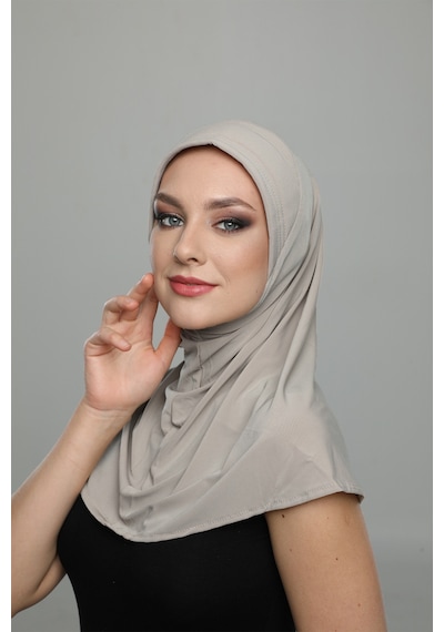 Elysianfidan Takmatik Sade Bej Hazır Türban Tesettür Havuz Bonesi Namaz Örtüsü Bej
