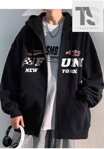Adrift 23 New York Sweatshirt Fermuarlı Hırka Siyah