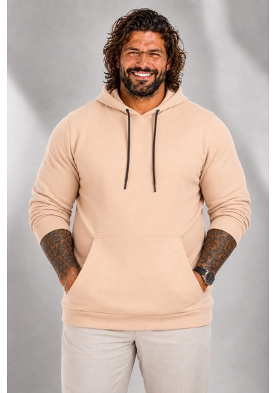 Moc Grande Mocgrande Büyük Beden Erkek Basic Sweat Kapüşonlu 11700 Bej