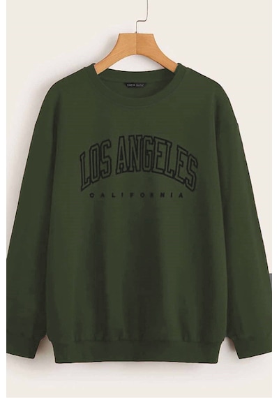 Mad Girls Haki Baskılı Oversize Kadın Sweatshirt Mg780
