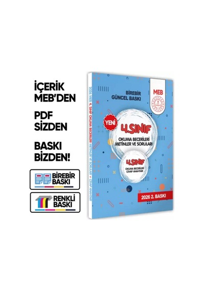 2026 MEB İlkokul 4.Sınıf Okuma Becerileri Metinler ve Soruları Çözüm Kitapçık İlaveli BASKI ÜCRETİ
