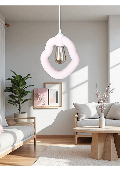 Bohem Beton Görünümlü Modern Minimalist Avize Ayarlı E27 Duy Salon Mutfak Yatak Odası Ofis Kafe Pastel Pembe