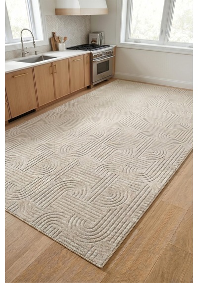Raschel Carpet Bohem Mutfak Halısı Yıkanabilir Leke Tutmaz Modern Sisal Bej Özel Seri Kaymaz Taban Halı Yolluk Bej