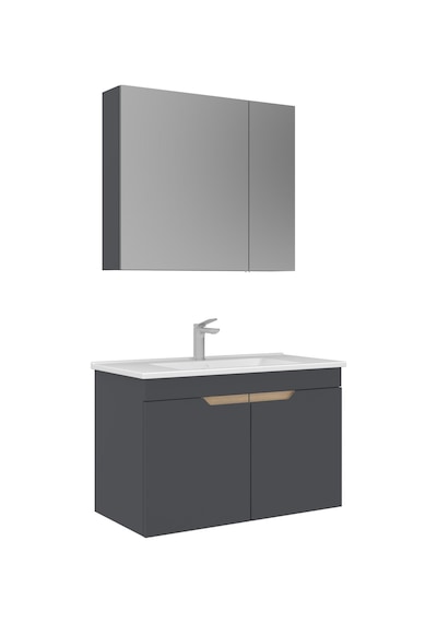 Orka Lena 85 Cm Mat Antrasit Kapaklı Banyo Dolabı Alt Modül Lavabo Antrasit