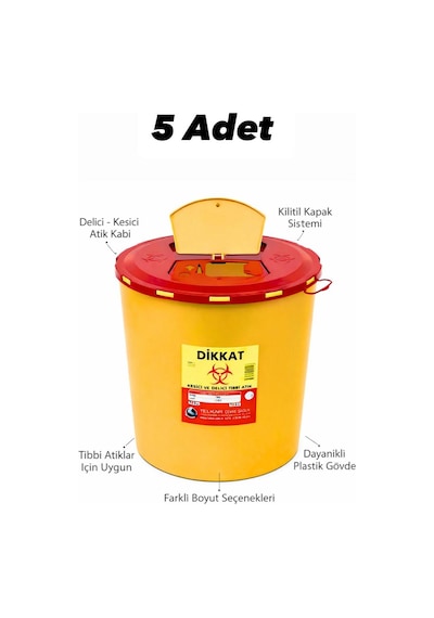 Tıbbi Atık Kovas Sarı, Enfekte Kovası Sarı Renk , Hijyenik Ve Güvenli Kullanım 10 Litre Tüm Adetler Sarı