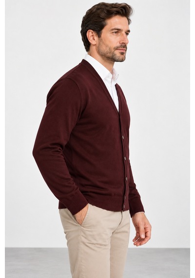 Bihan Store Erkek V Yaka Önü Düğmeli Hırka 7806-bordo