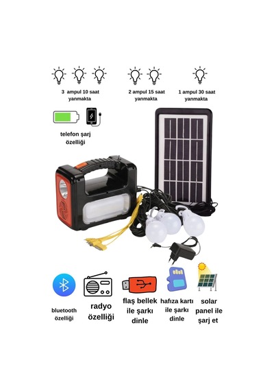 Solar Panelli Radyolu Çok Foksiyonlu Kamp Feneri Bluetooth
