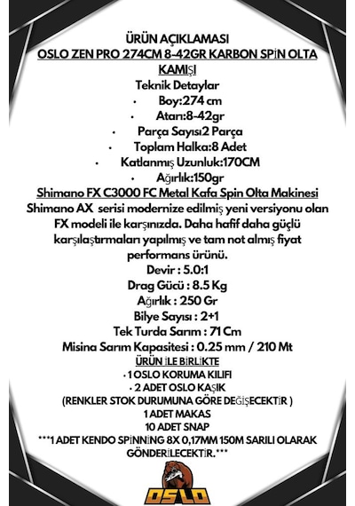 Shimano Fx C3000 Oslo Zen Pro 274cm 8-42gr 8 Örgü Spin Olta Seti