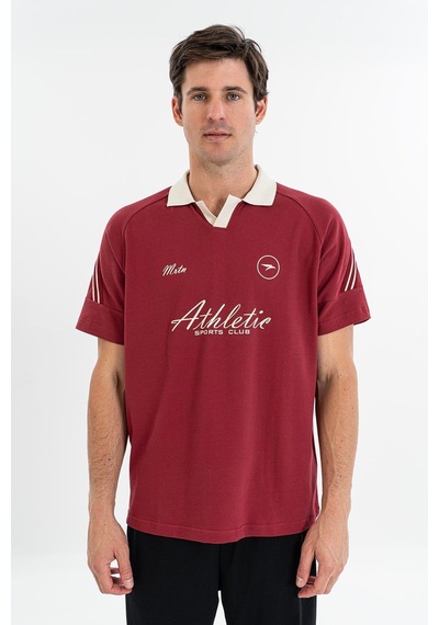 Maraton Relax Erkek Apaç Yaka Bordo T-shirt Bordo