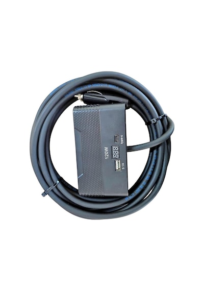 Araç Çakmak Uzatma Kablosu Çakmaklık Çoklayıcı Lcd Ekranlı Usb, Type-c Çıkışlı 12 Volt 10 Amper 120 Wat 2 X1,5mm Ttr Bakır 5 Mt-siyah-yt-ot733