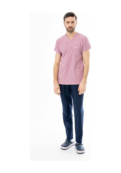 Gofre Likra Yarasa Kol Doktor Hemşire Tek Üst Forma Pembe Gfr3004 Pembe